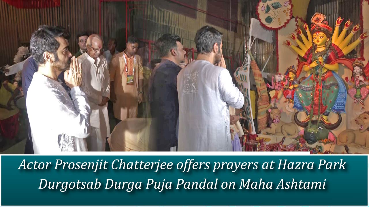 Actor Prosenjit Chatterjee offers prayers at Hazra Park Durgotsab Durga Puja Pandal on Maha Ashtami